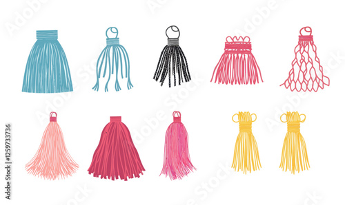 Colorful Tassel Vector Set for Fabric and Clothing Decoration in Minimalist Style