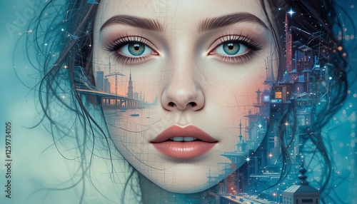 Urban Dreamscape Within a Womans Face