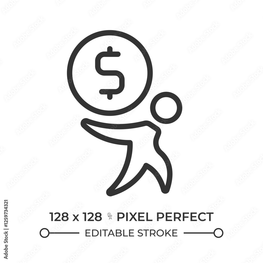 Obraz premium Paying debt pixel perfect linear icon. Pay off, credit. Loan, mortgage. Financial management, economics. Thin line illustration. Contour symbol. Vector outline drawing. Editable stroke