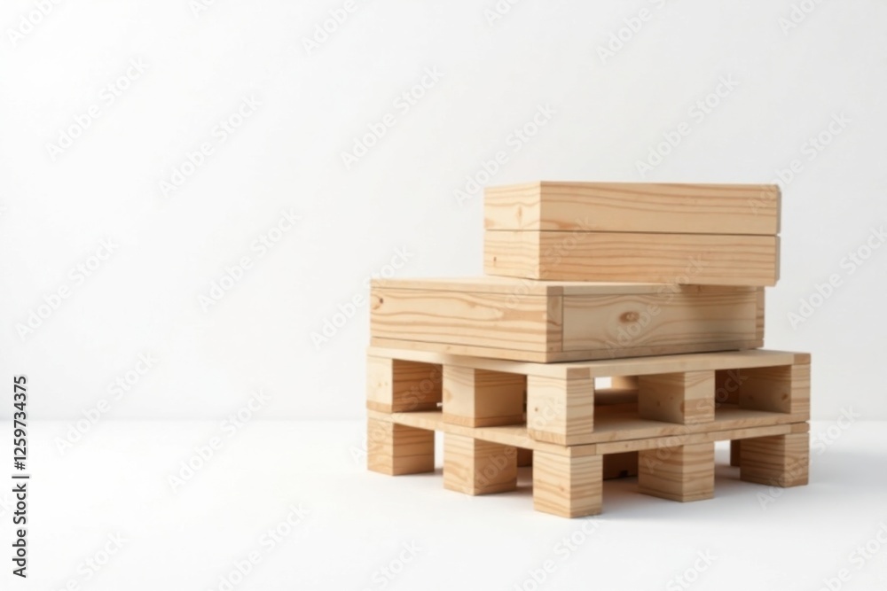 Simple Wooden Pallet and Crate Stack Arrangement on White Background Simple Wooden Pallet and Crate Stack Arrangement on White Background