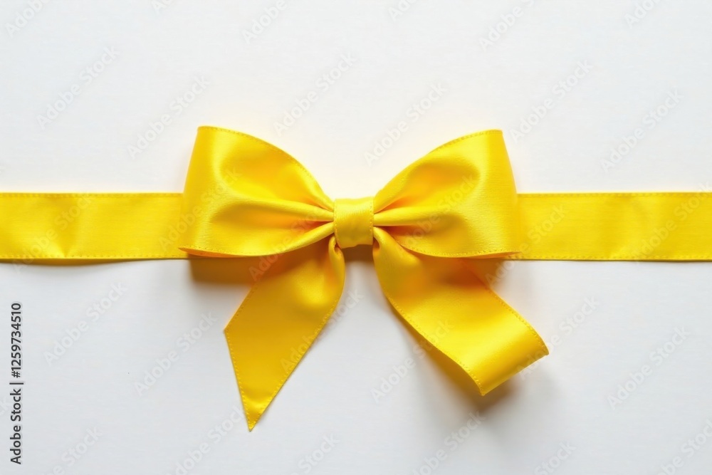 A vibrant yellow satin ribbon tied in a classic bow, elegantly displayed against a clean white backdrop, perfect for celebratory designs or gift wrapping presentations A vibrant yellow satin ribbon tied in a classic bow, elegantly displayed against a clean white backdrop, perfect for celebratory designs or gift wrapping presentations