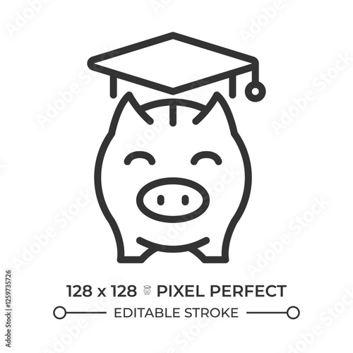 College fund pixel perfect linear icon. Student loan, mortgage. Financial management, economics. Savings budget. Thin line illustration. Contour symbol. Vector outline drawing. Editable stroke