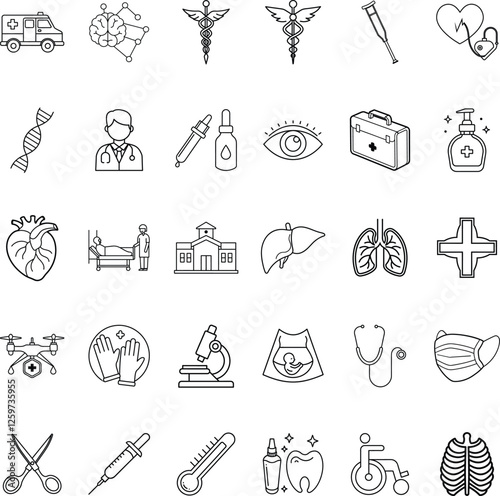 Medical Icons Healthcare, Wellness, Emergency, Treatment, Symbols