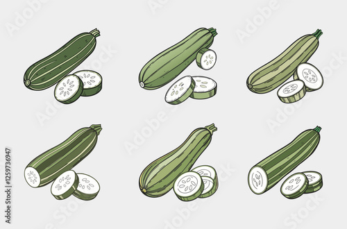 Vintage Zucchini Illustration Collection
