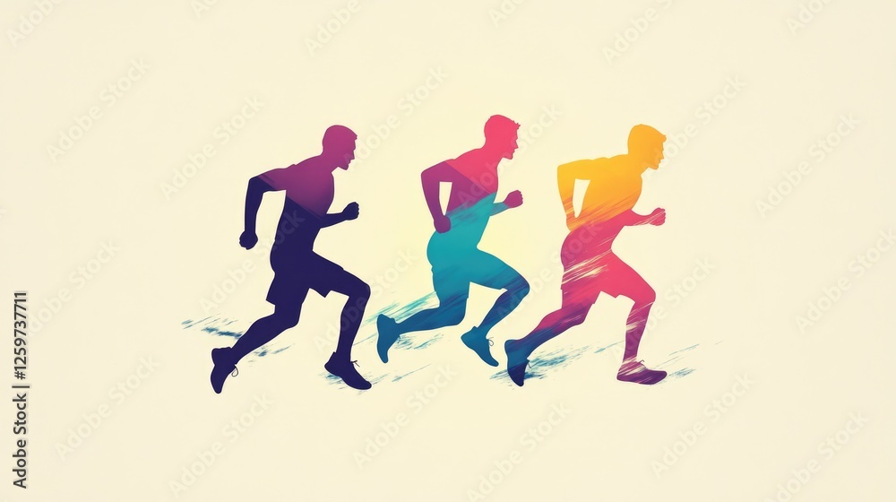 Three Runners in a Race: Silhouette with Colorful Streaks Three Runners in a Race: Silhouette with Colorful Streaks