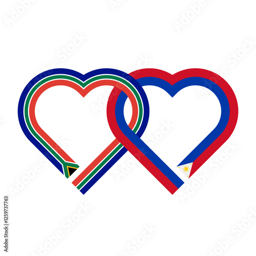 heart shaped ribbon of south africa and philippines flags intertwined. vector illustration isolated on white background