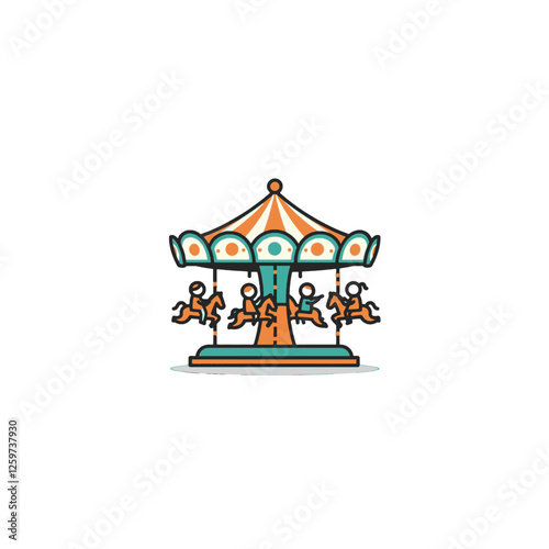 Colorful Carousel with Decorative Features in an Amusement Park Illustration