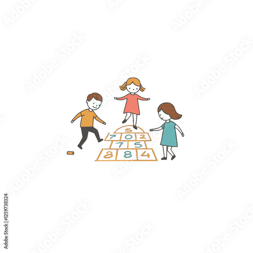 Children Playing Hopscotch in a Joyful and Cheerful Outdoor Setting