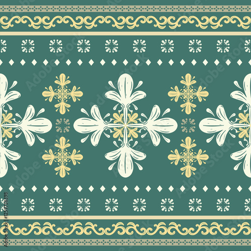 Delightful of Greenish Pattern. Graceful and Honor Victorian Style Embroidery. Elaborate Scroll Ornament Leaves and Blossom Seamless Vector for All Decoration, Fashion, Carpet, Manly, Men's Wear, Tie