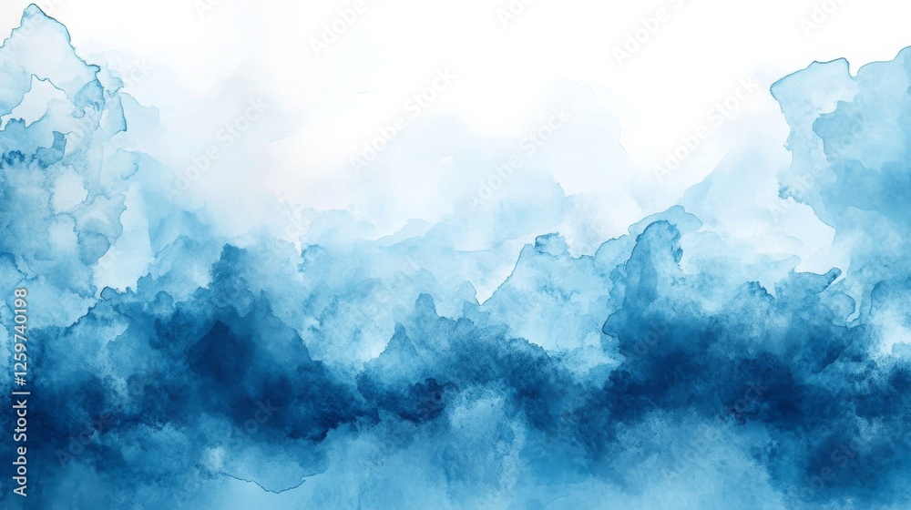 Fototapeta premium Blue watercolor background with soft, flowing shades of blue. Emphasizing calmness and creativity. Ideal for design projects and digital art.