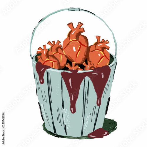 Illustration Bucket of Heart Red Isolated Background for Halloween Decor
