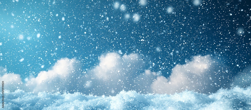 Naklejka premium Snowy winter sky, clouds, falling snow. Winter background