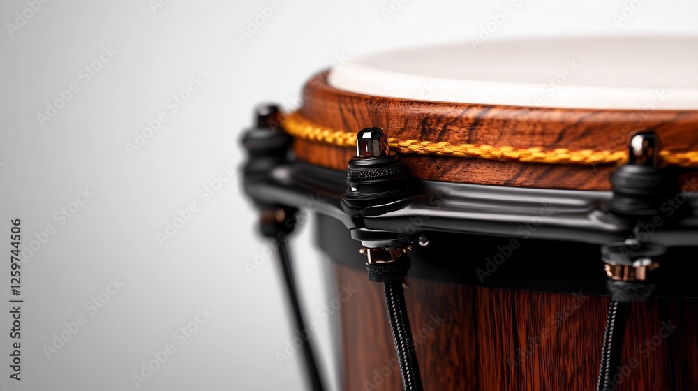 Obraz premium Close-up of a Exquisitely Crafted Djembe Drum, Showcasing its Rich Wood Grain, Elegant Design, and Intricate Details.