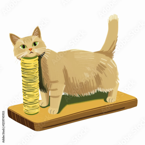 Illustration Cat Scratching Post Brown Isolated Background for Pet Care Branding