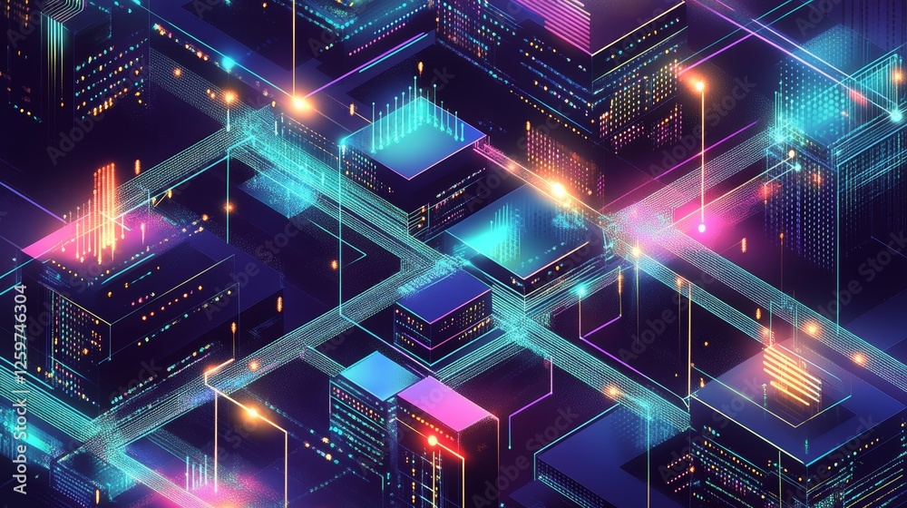 Obraz premium A detailed technical illustration of a quantum cyberattacks on a distributed quantum computing system.