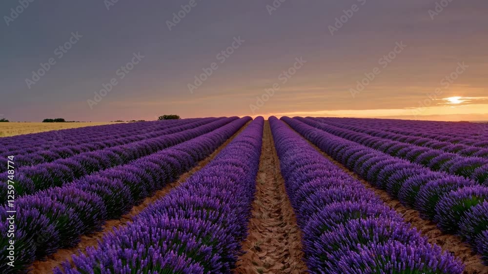 Aerial video captures vast lavender fields at sunset, showcasing vibrant purple rows under a dramatic sky, emphasizing nature's beauty. Aerial video captures vast lavender fields at sunset, showcasing vibrant purple rows under a dramatic sky, emphasizing nature's beauty.