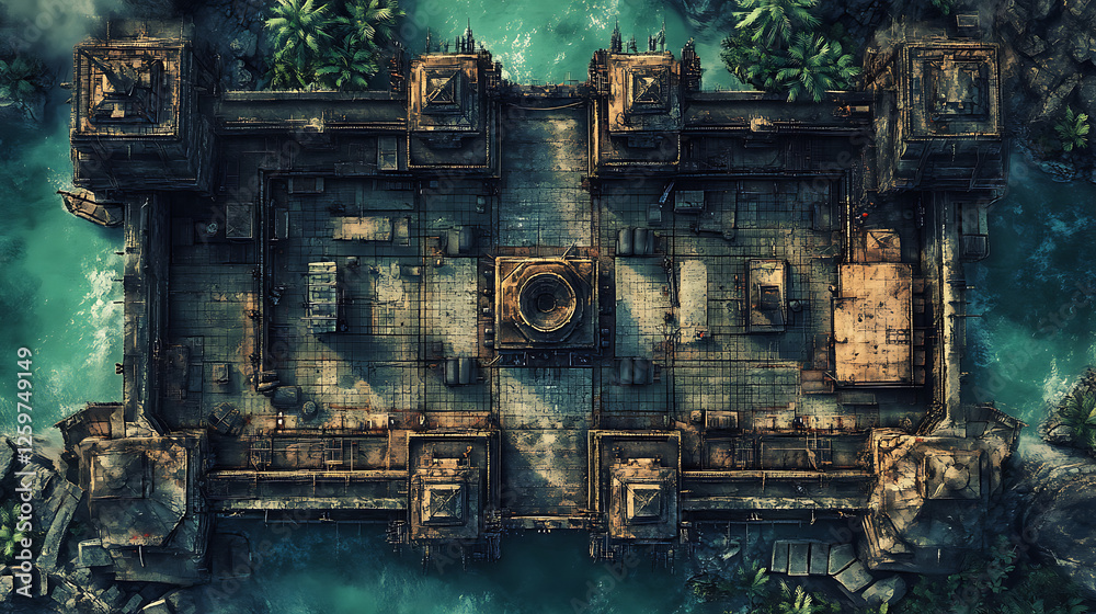 Aerial View of Ancient Temple Ruins in Lush Jungle Aerial View of Ancient Temple Ruins in Lush Jungle
