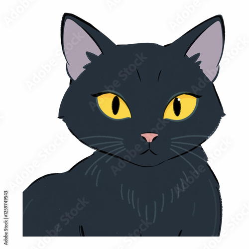 Illustration of a Mysterious Black Cat with Glowing Eyes, Perfect for Halloween and Superstition Themed Designs