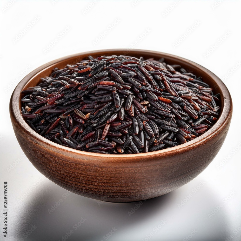 Fresh healthy wild black rice on white background Fresh healthy wild black rice on white background