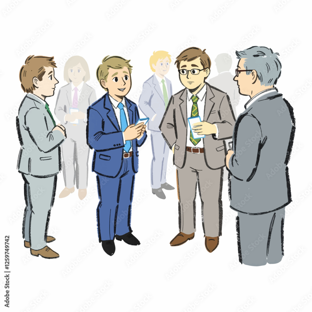 Illustration of hand drawn person doing networking at an event. Illustration of hand drawn person doing networking at an event.