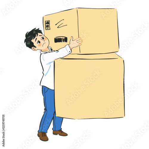 Illustration of Illustrationof Figure Character Struggling to Lift a Heavy Box, Great for Work and Daily Life Comedy