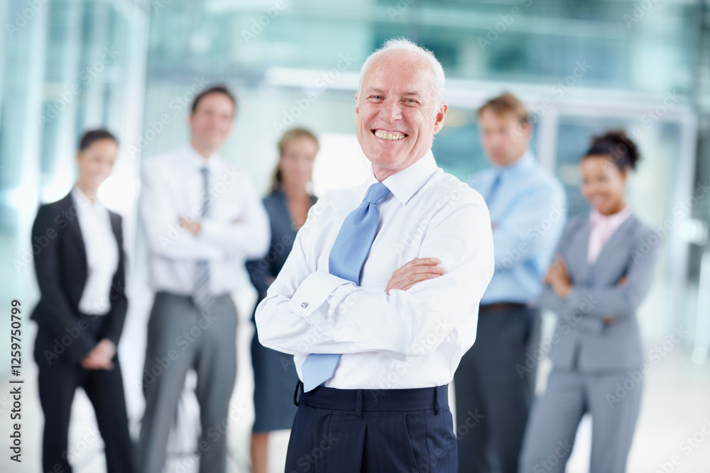 Portrait, laughing and mature man with arms crossed, CEO and leader for corporate company and confident. Business, entrepreneur and proud for investment in agency, financial analyst and people in USA Portrait, laughing and mature man with arms crossed, CEO and leader for corporate company and confident. Business, entrepreneur and proud for investment in agency, financial analyst and people in USA