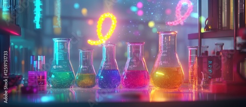 Colorful Lab Flasks Neon Glow photo