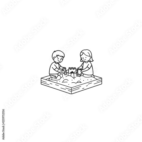 Children Building Sandcastles Together in a Sandbox