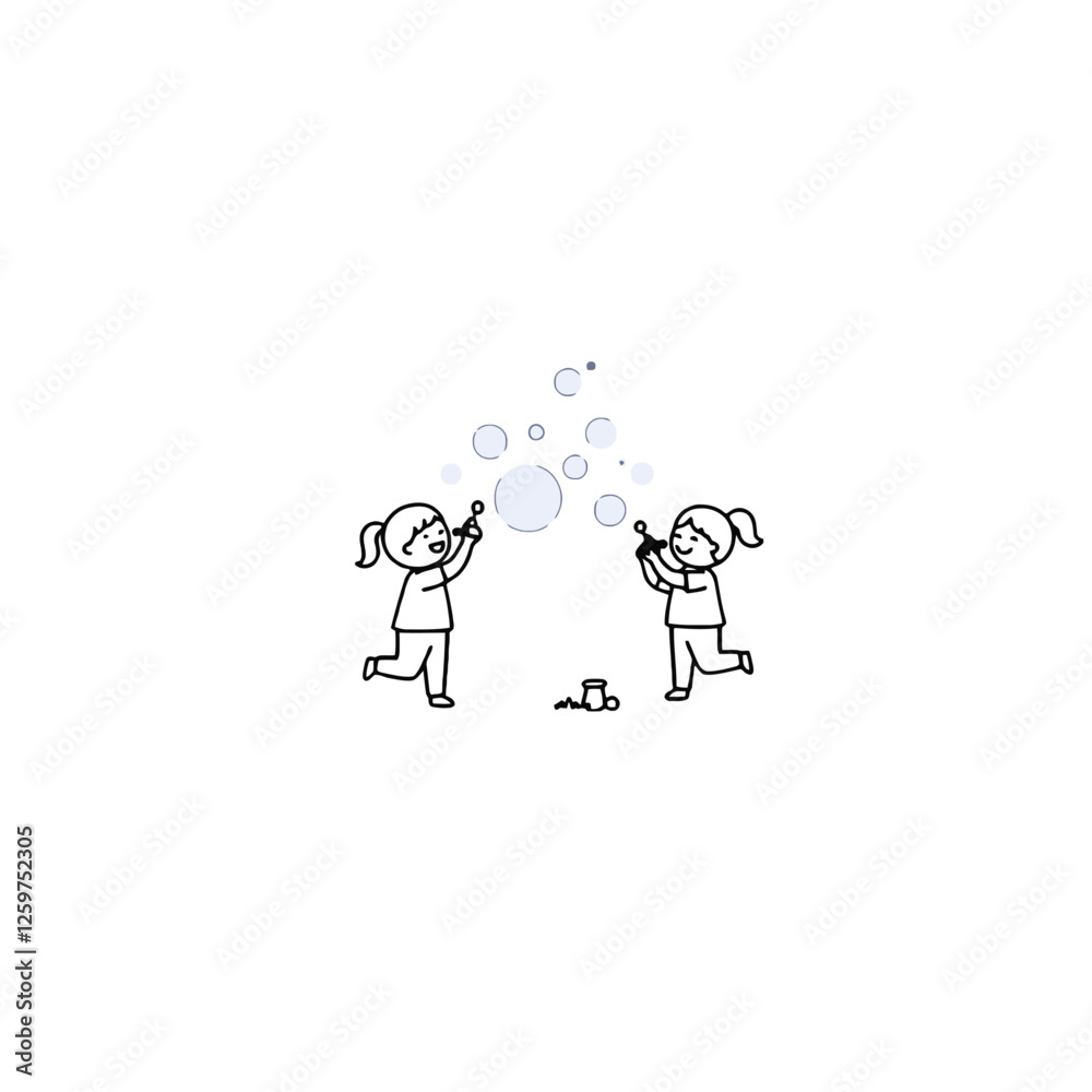 Illustration of Kids Playing with Bubbles Outdoors and Enjoying the Moment Illustration of Kids Playing with Bubbles Outdoors and Enjoying the Moment