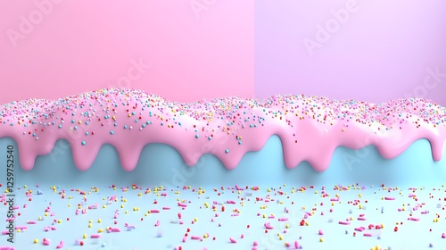 Pink frosting with colorful sprinkles on a pastel background photo