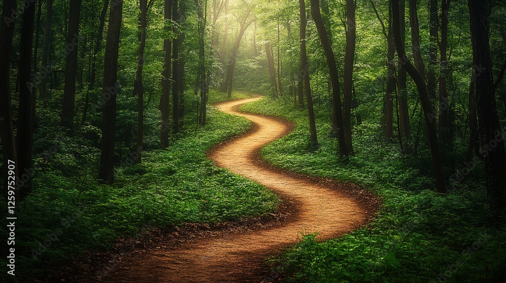 Obraz premium Winding Forest Path Through Lush Green Trees