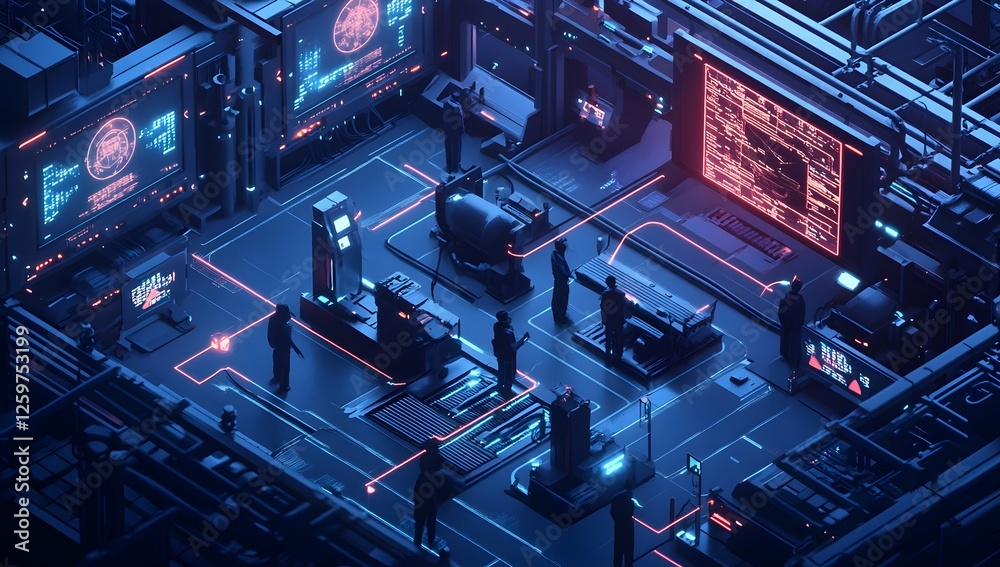 Fototapeta premium Futuristic Tech Facility Interior with Workers