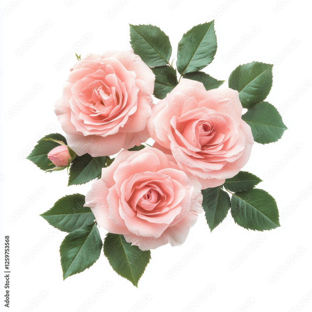Fototapeta premium Soft Pink Roses in Full Bloom Surrounded by Vibrant Green Leaves