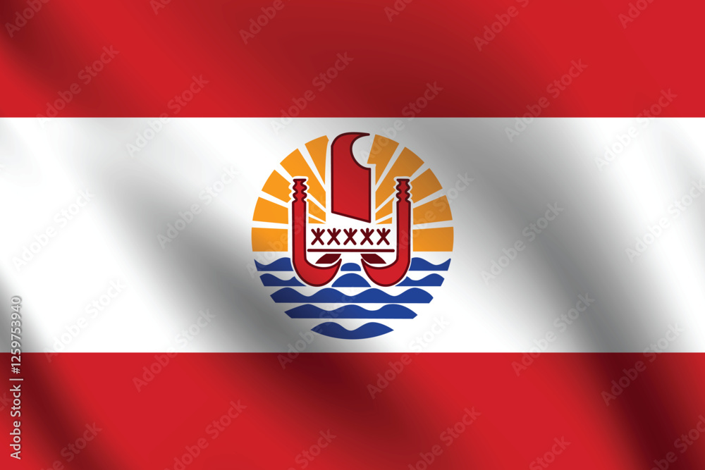 Obraz premium Flag of French Polynesia. French Polynesia flag official size and color standards digital vector illustration. Waving flag icon.