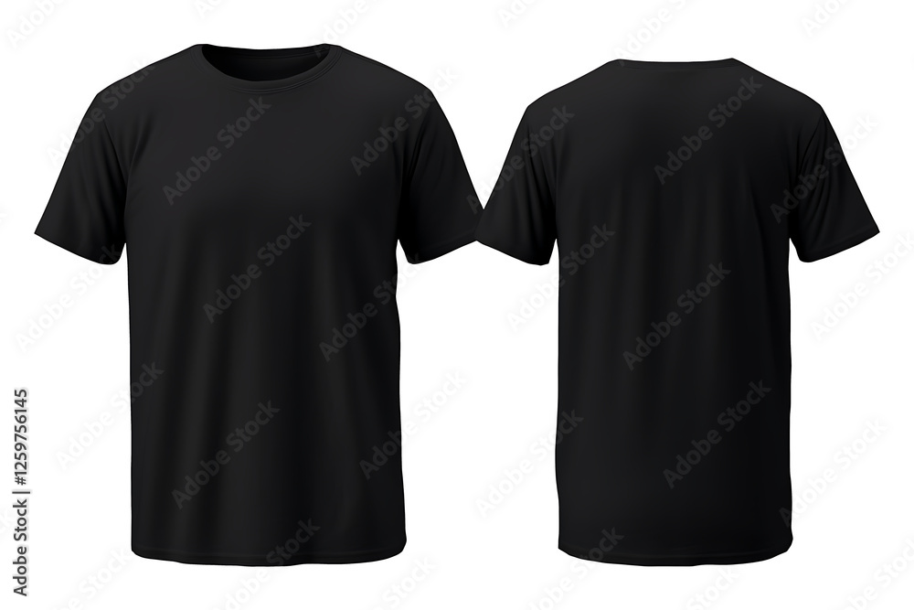 Black blank t shirt front and back mockup. T-Shirt template from two sides isolated on transparent and white background Black blank t shirt front and back mockup. T-Shirt template from two sides isolated on transparent and white background