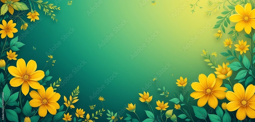 Elegant floral background with yellow flowers and green leaves for design Elegant floral background with yellow flowers and green leaves for design