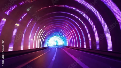 Colorful led tunnel journey with dynamic light patterns