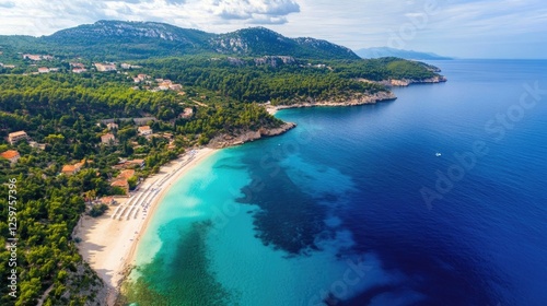 Wallpaper Mural Peaceful aerial scene of a beach and coastline with blue waters Torontodigital.ca