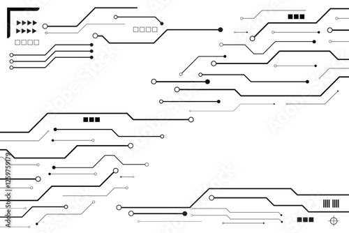 Cyberpunk black circuit diagram on white background. High-tech circuit board connection system. Central Computer Processors CPU concept. technology on white background.