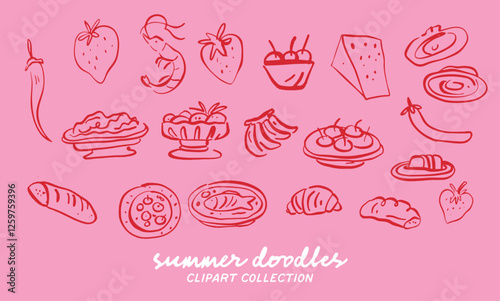 Beautiful collection of hand drawn vector whimsical style food illustration