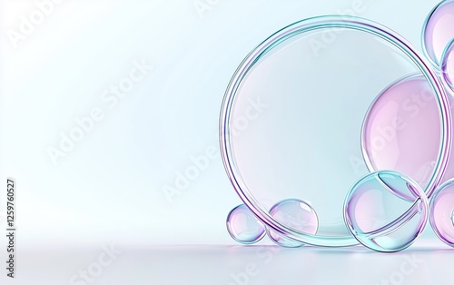 Colorful bubbles and circles create an abstract composition in soft pastel shades