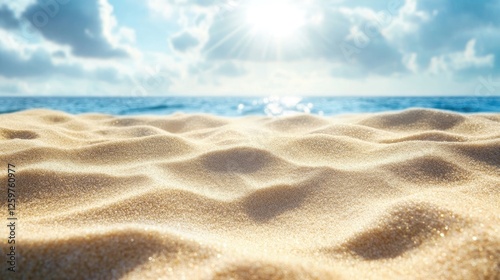 Seabed sand with blue tropical ocean above, bright summer sun photo