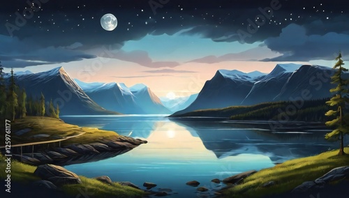 mountain landscape with moon