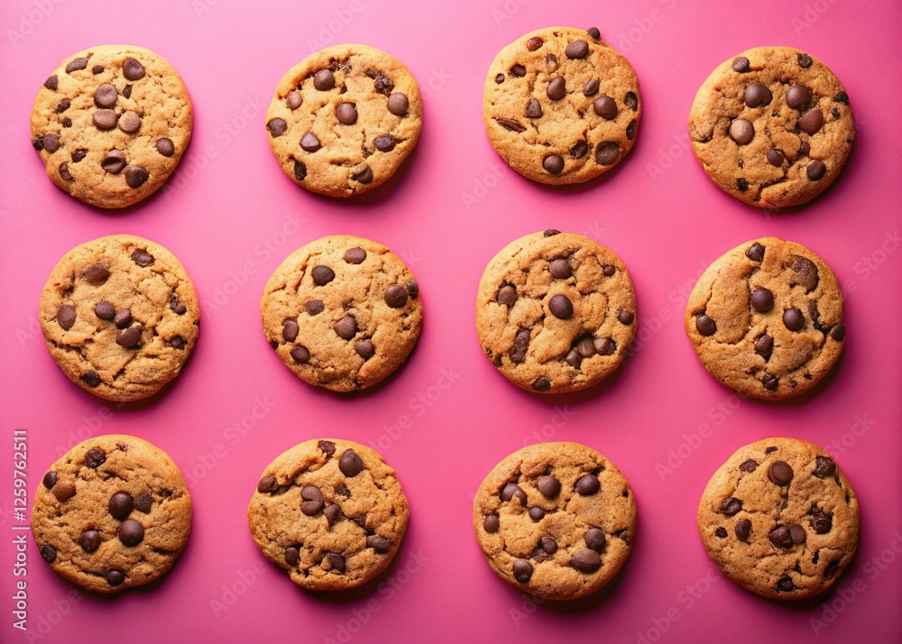 Chocolate Chip Cookies on Pink Background Chocolate Chip Cookies on Pink Background