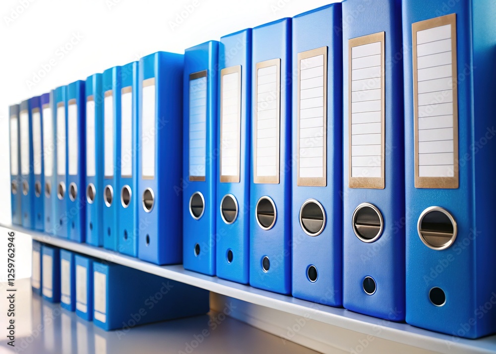 Closeup of Blue File Binders on a Shelf Closeup of Blue File Binders on a Shelf