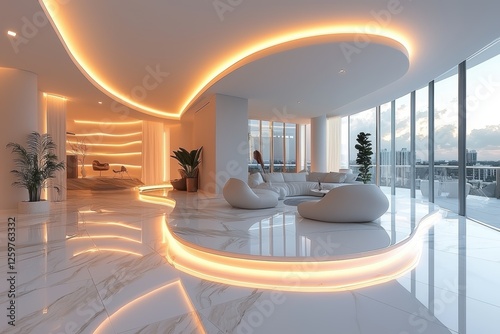 Luxurious modern penthouse living miami interior design urban setting wide-angle view contemporary aesthetics