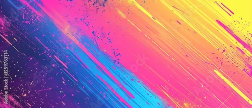 Panel kuchenny z motywem Vibrant retro 80s and 90s inspired abstract background banner featuring a bold noisy gradient, neon hues, and playful Memphis-style shapes