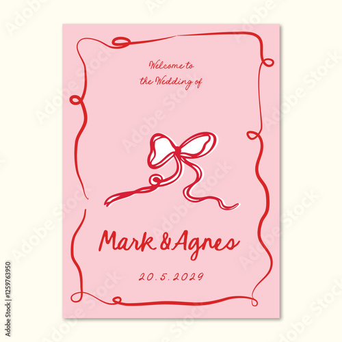 Hand drawn quirky whimsical wedding inviation template