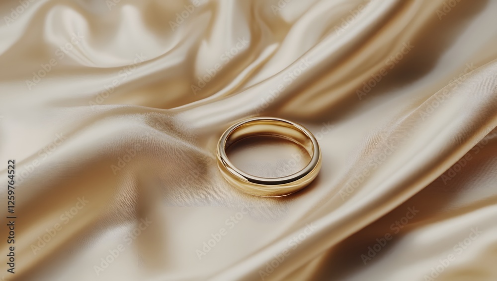 Gold ring on draped satin fabric Gold ring on draped satin fabric