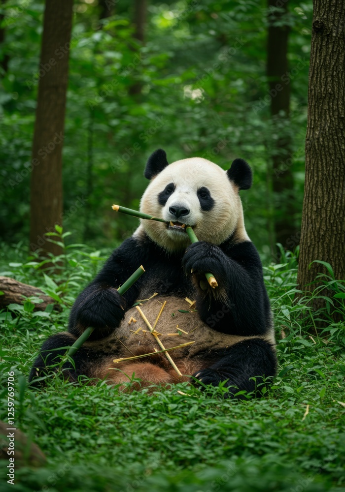 Fototapeta premium Panda Eating Bamboo 